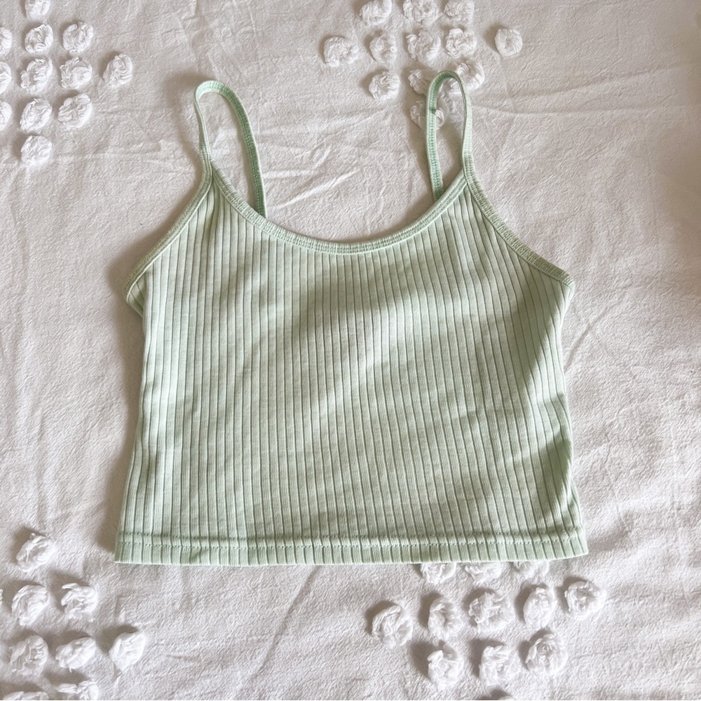 Light Mint Blue Ribbed Cropped Tank Top - Picture 3 of 4